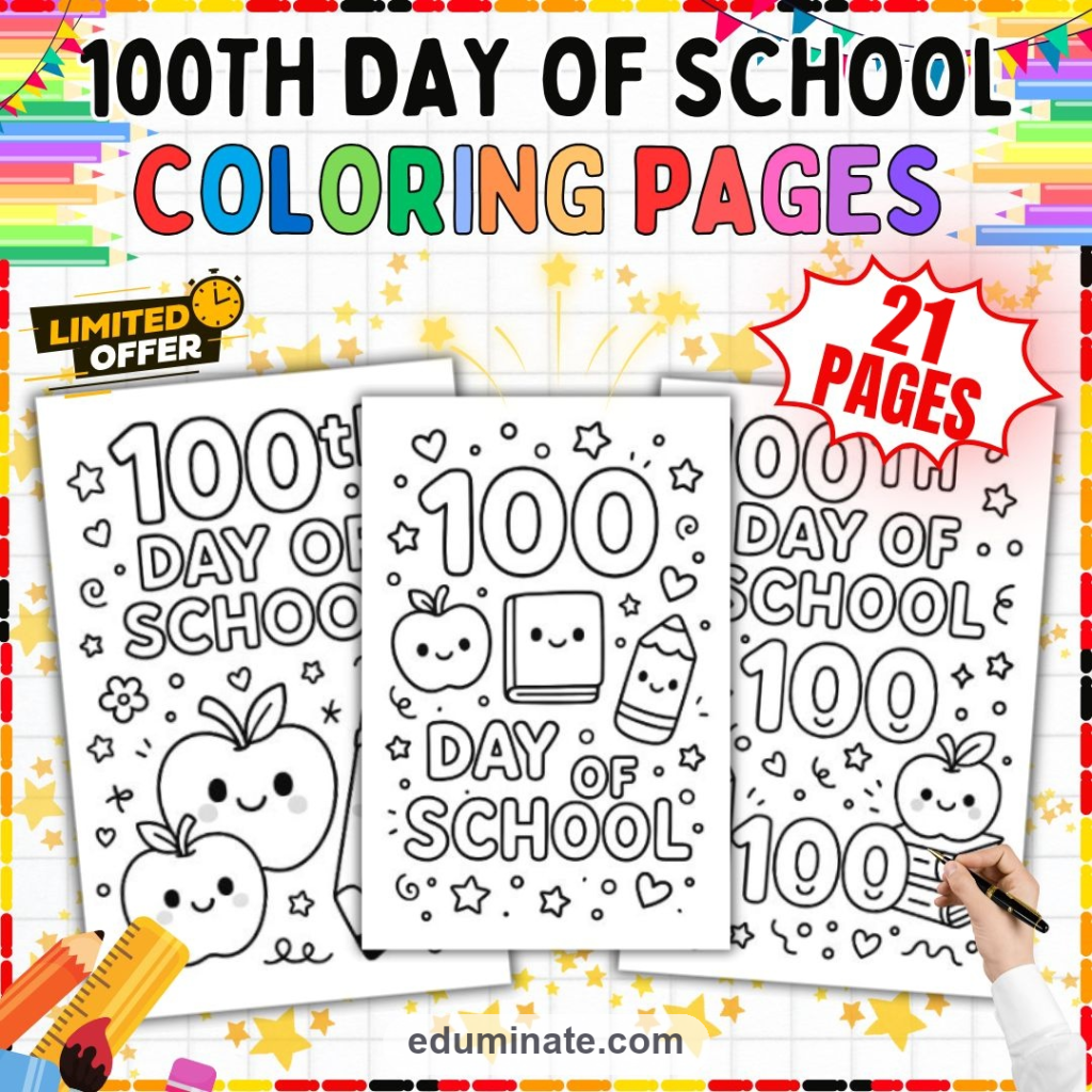 100 Days of School Coloring Pages | Classroom Activity | Fun Printable Set cover