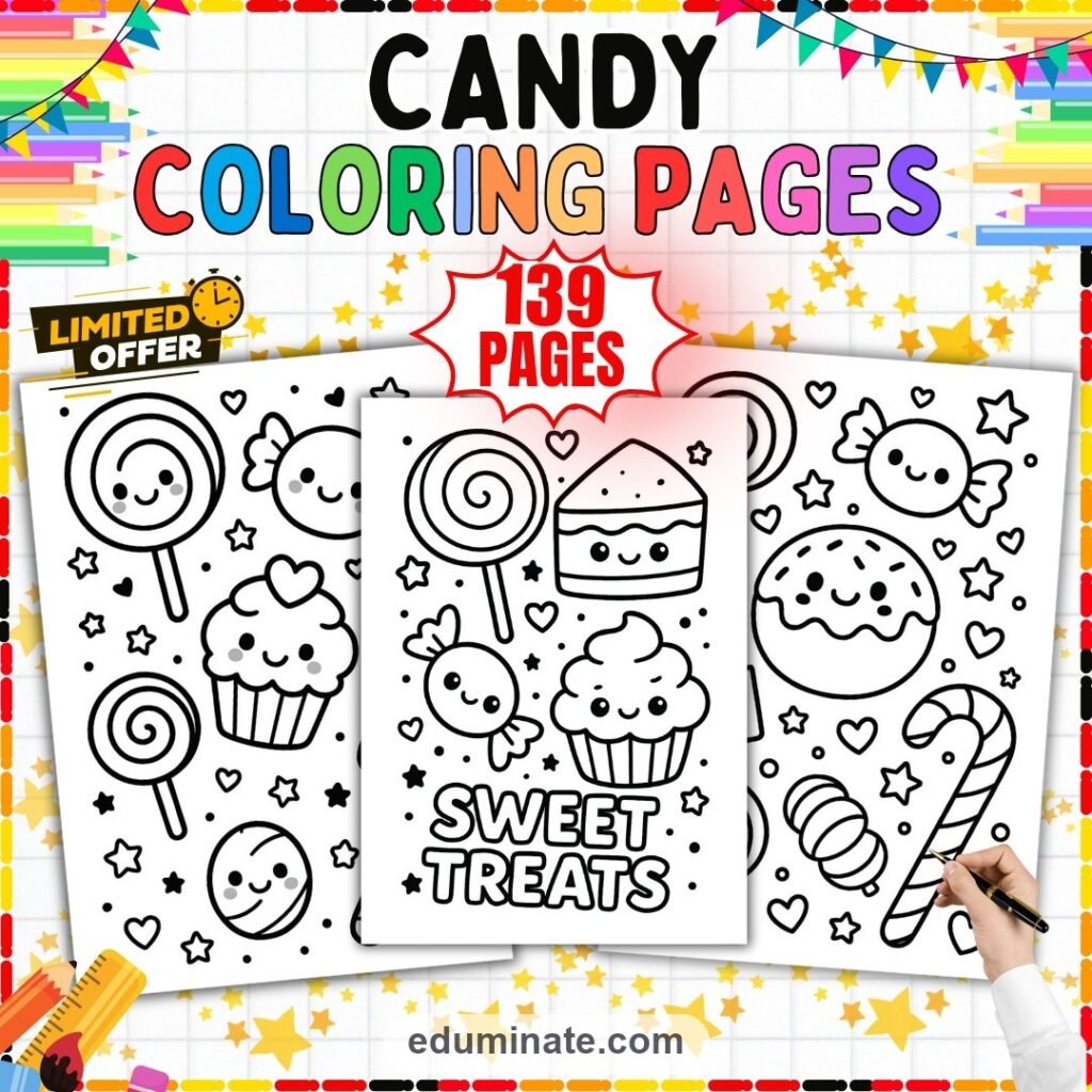 139 Candy Coloring Sheets Printable Sweets and Treats Activity Pages for Kids cover