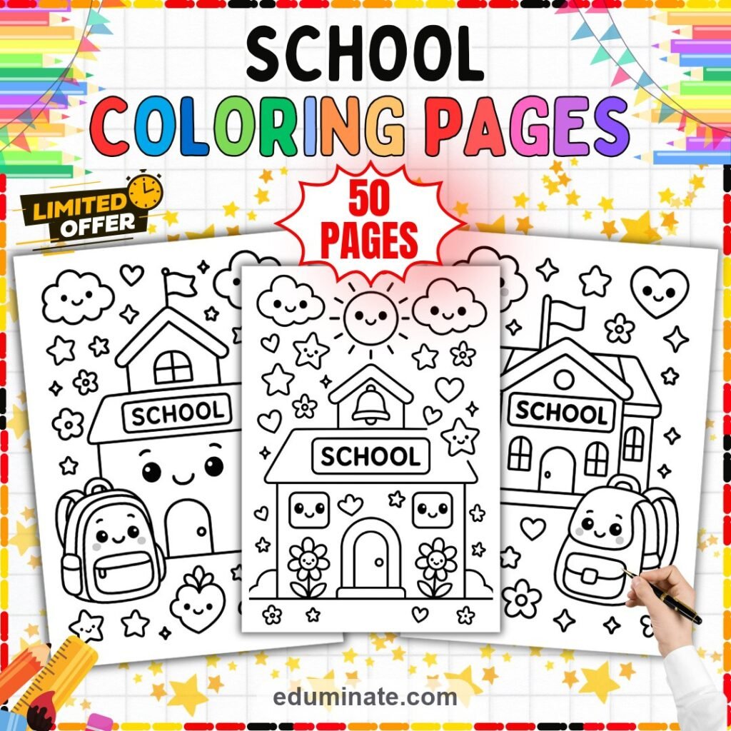 School Coloring Pages 50 Cute Schoolhouse Classroom Art Activity Worksheets cover