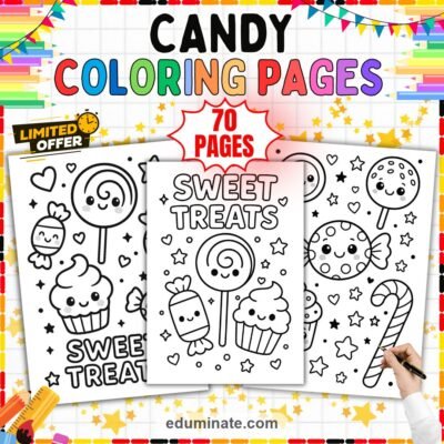 70 Cute Candy Coloring Pages Kawaii Sweets and Treats Activity Sheets for Kids — resource cover