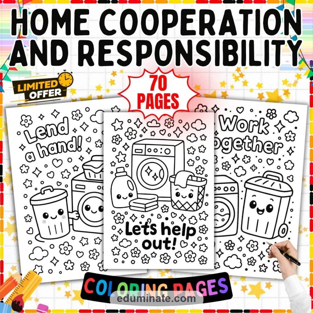 Responsibility Coloring Pages Home Cooperation Activity Sheets Pack for Kids cover