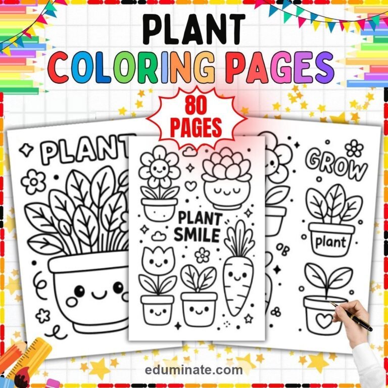 Plant Coloring Pages Printable Bundle | Houseplants, Botany and Plant Life Cycle cover 1