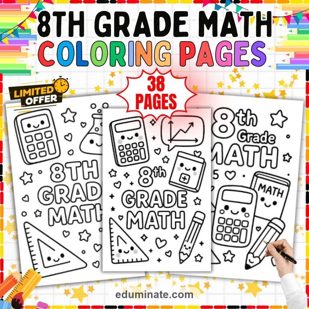 Printable Math Coloring Pages | Calculator and Ruler Art | Middle School Sheets cover