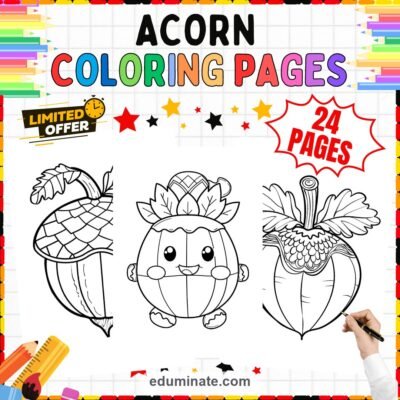 Fall Acorn Coloring Pages for Kids | Autumn Nature Set | Cute Printable Art — resource cover