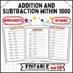 3 Digit Addition and Subtraction Worksheets | Within 1000 | 16 Printable Pages cover