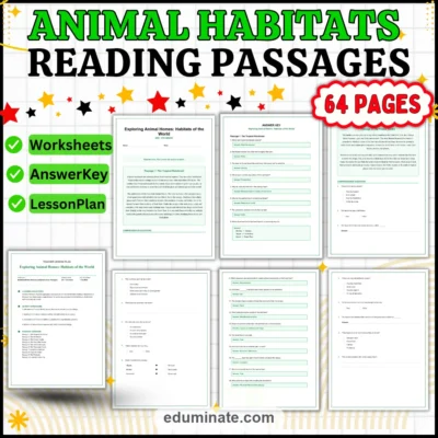 Animal Habitats Reading Comprehension Worksheet - Exploring Biomes 10 Passages — resource cover