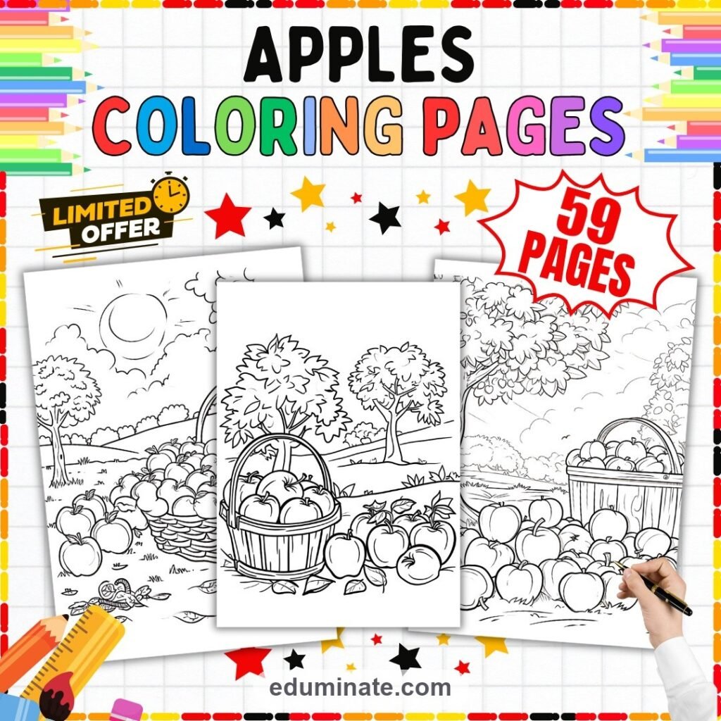 Apple Orchard Coloring Pages | Apple Baskets, Trees and Fall Activities for Kids cover