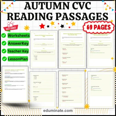 Fall CVC Worksheets - Autumn CVC Reading Passages, Questions and Answer Key — resource cover