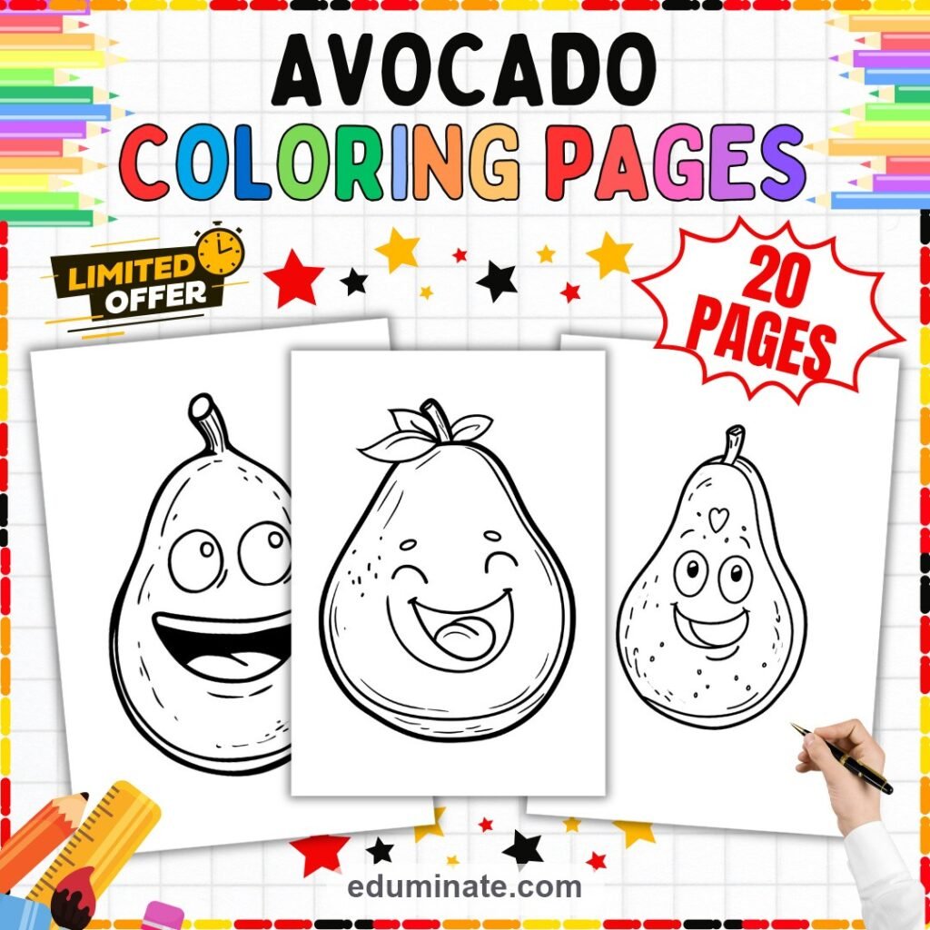 Avocado Coloring Pages | Fun Fruit Coloring Sheets | Printable Kids Activity cover