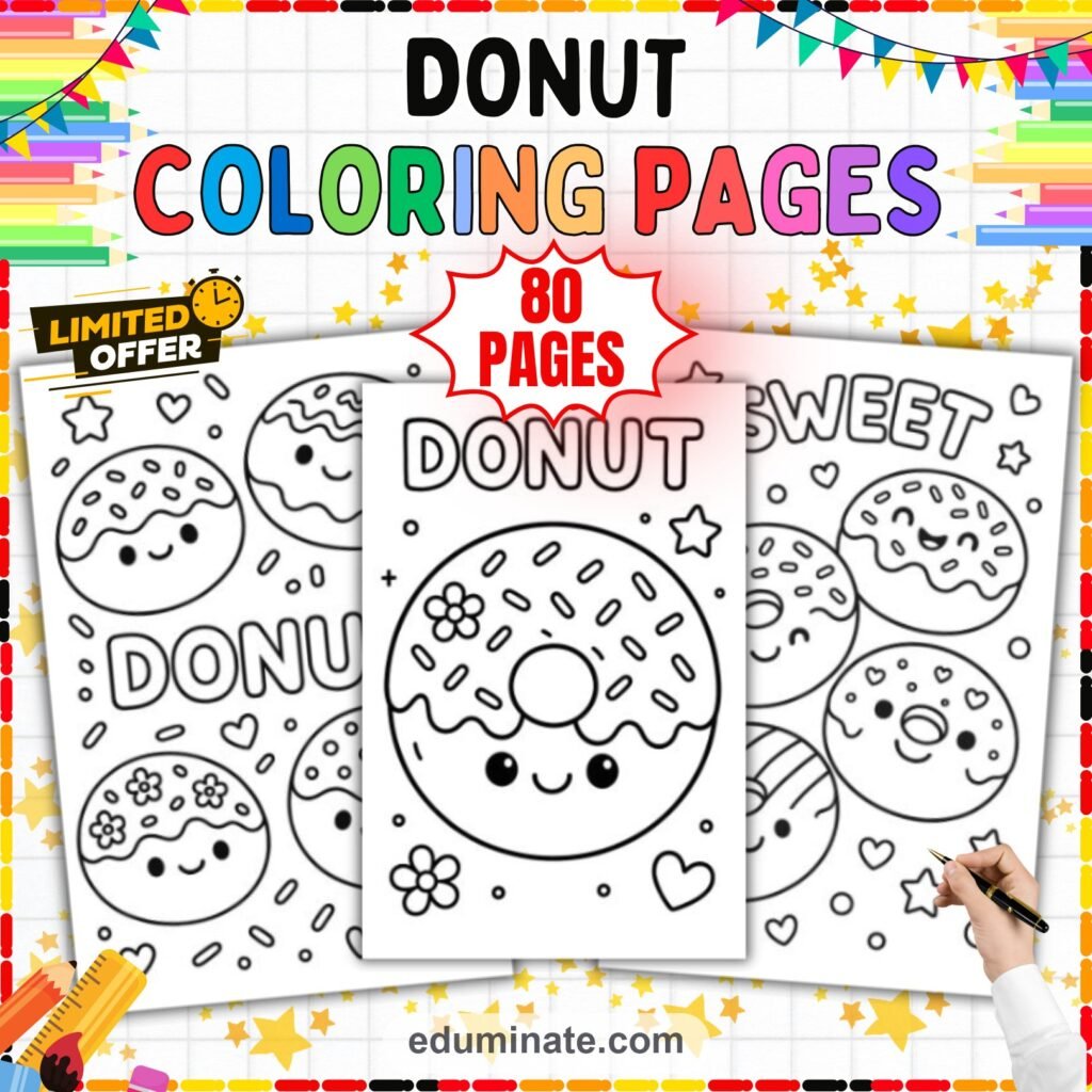Donut Coloring Pages | Sweet Treats Bakery Food Art Activity Sheets for Kids cover