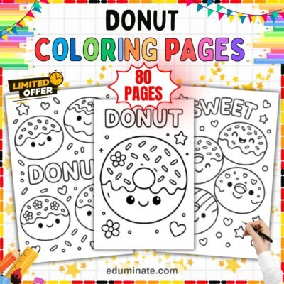 Donut Coloring Pages | Sweet Treats Bakery Food Art Activity Sheets for Kids — resource cover