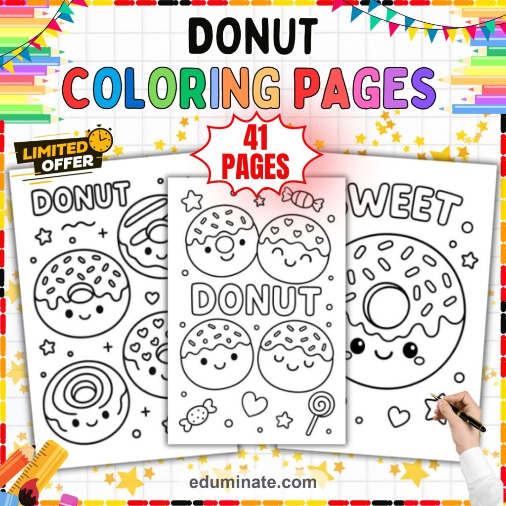 Printable Donut Coloring Pages | Sweet Treats Bakery Food Art Sheets for Kids cover