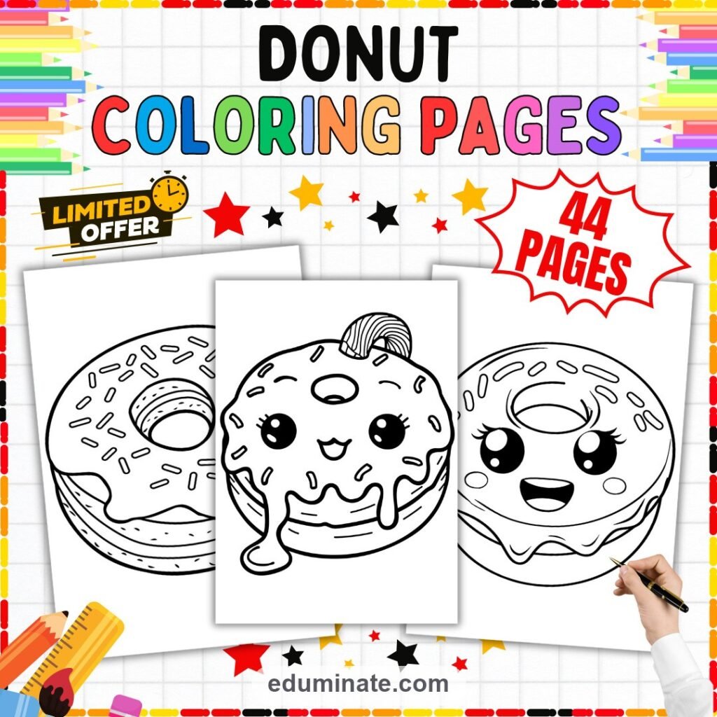 Doughnut Coloring Pages | Sweet Treats Bakery Food Art Activity Sheets for Kids cover