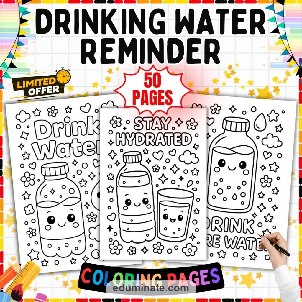 Drinking Water Reminder Coloring Pages Stay Hydrated Coloring Sheets 50 Pages cover