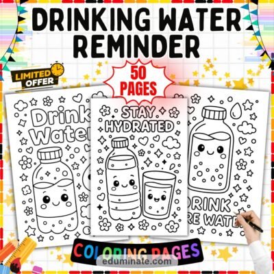 Drinking Water Reminder Coloring Pages Stay Hydrated Coloring Sheets 50 Pages — resource cover