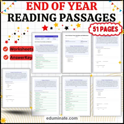 End of Year Worksheets - Reading Passages with Questions and Answer Key (PDF) — resource cover