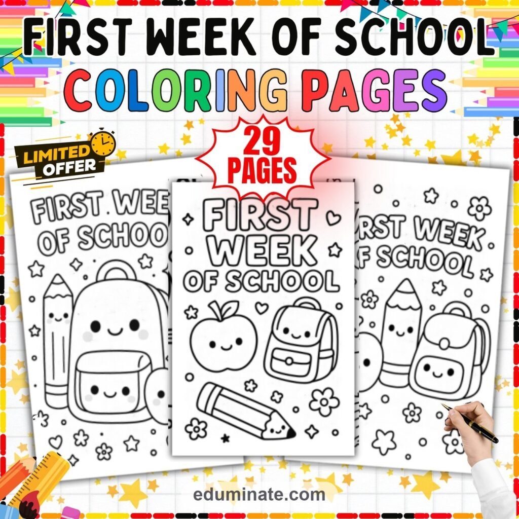 First Day of School Coloring Pages Back to School Activities for Kindergarten cover