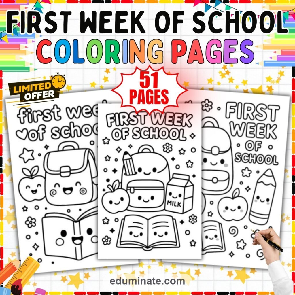 First Week of School Coloring Pages Back to School Activities for Kindergarten cover