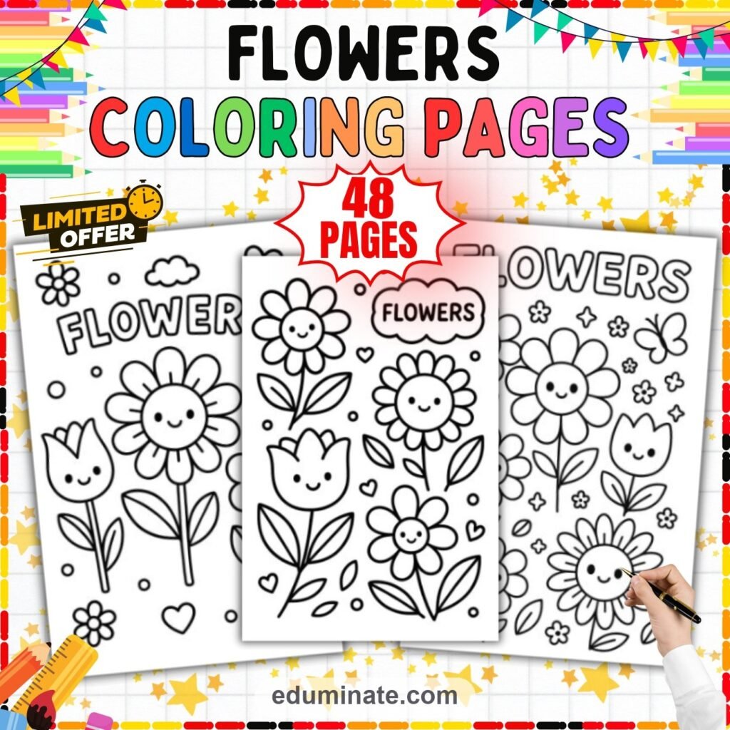 Printable Flower Coloring Pages Cute Garden Nature Activity Sheets for Kids cover