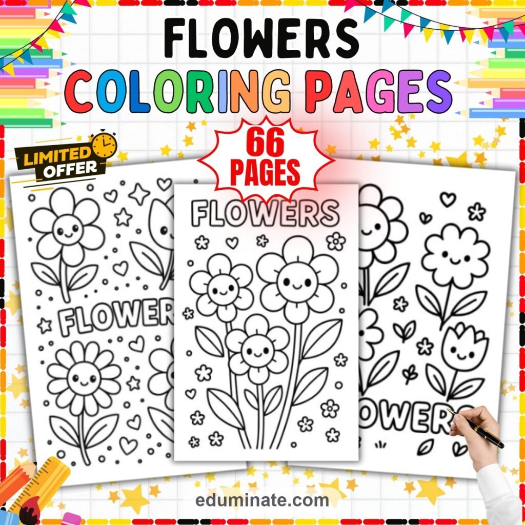 Flower Coloring Pages to Print | Spring Garden Floral Activity Sheets for Kids cover