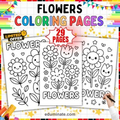 Flowers Coloring Pages Cute Garden Botanical Nature Activity Sheets for Kids — resource cover