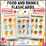 Food and Drinks Flashcards | Printable Food Vocabulary Cards | 77 Card Pages cover