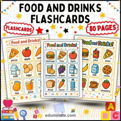 Food and Drinks Flashcards | Printable Food Vocabulary Cards | 77 Card Pages — resource cover