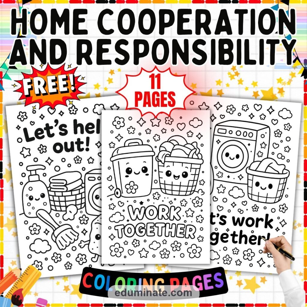 Free Chores Coloring Pages Home Cooperation Activity Sheets Pack for Kids cover