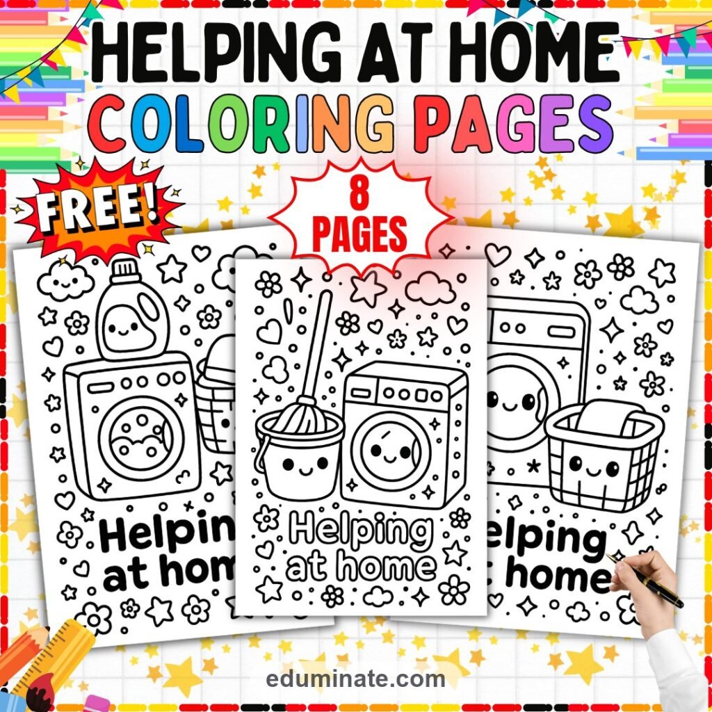 Free Helping at Home Coloring Pages Family Chores 8 Cute Printable Sheets cover