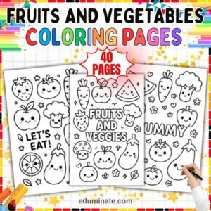 Healthy Eating Coloring Pages Bundle | Fruits, Vegetables, Nutrition and Water page 1