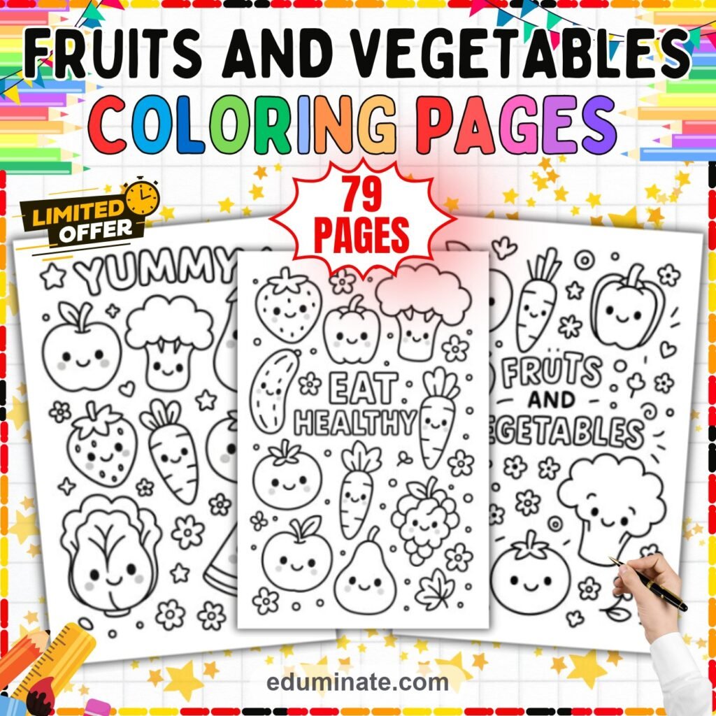 Printable Fruits and Vegetables Coloring Pages Healthy Food Sheets for Kids cover
