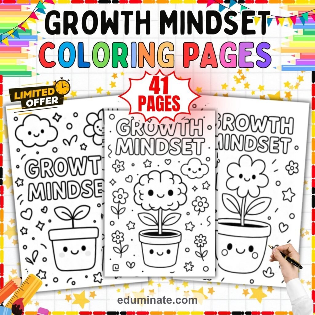 Growth Mindset Coloring Pages Back to School Activity Sheets for Kids Fun cover