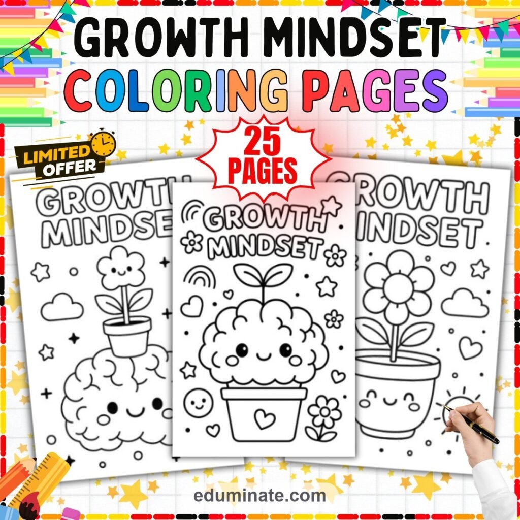 Printable Growth Mindset Coloring Pages Positive Affirmation Sheets for Kids cover