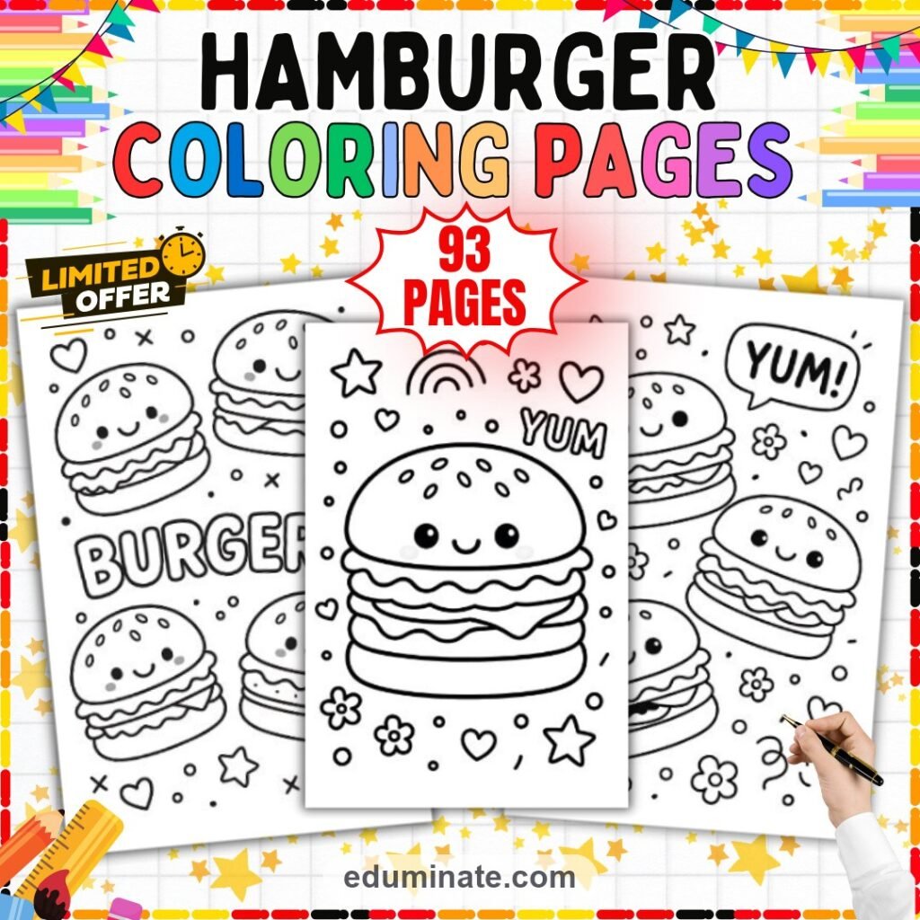 Burger Coloring Pages Fast Food Activity Sheets Printable Nutrition Pack Kids cover