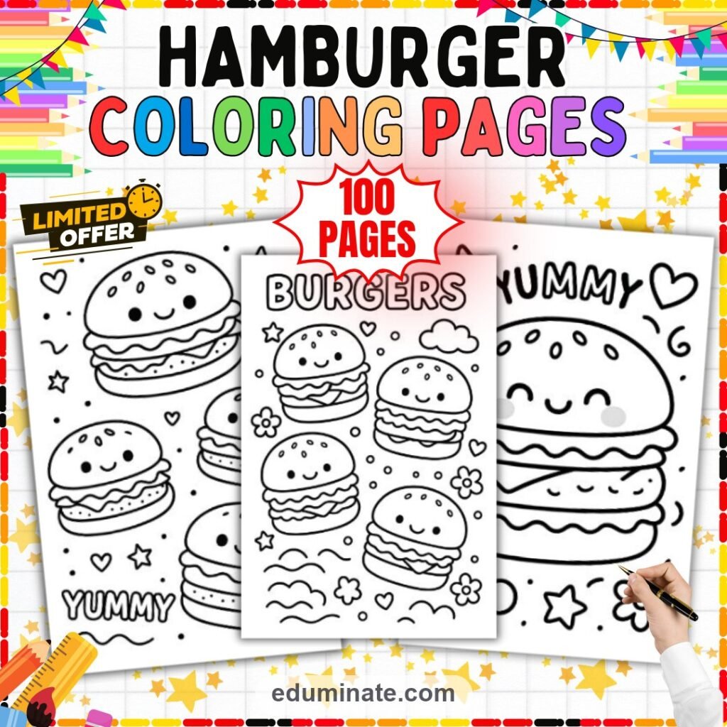Burger and Fries Coloring Pages Fast Food Cooking Activity Sheets for Kids cover