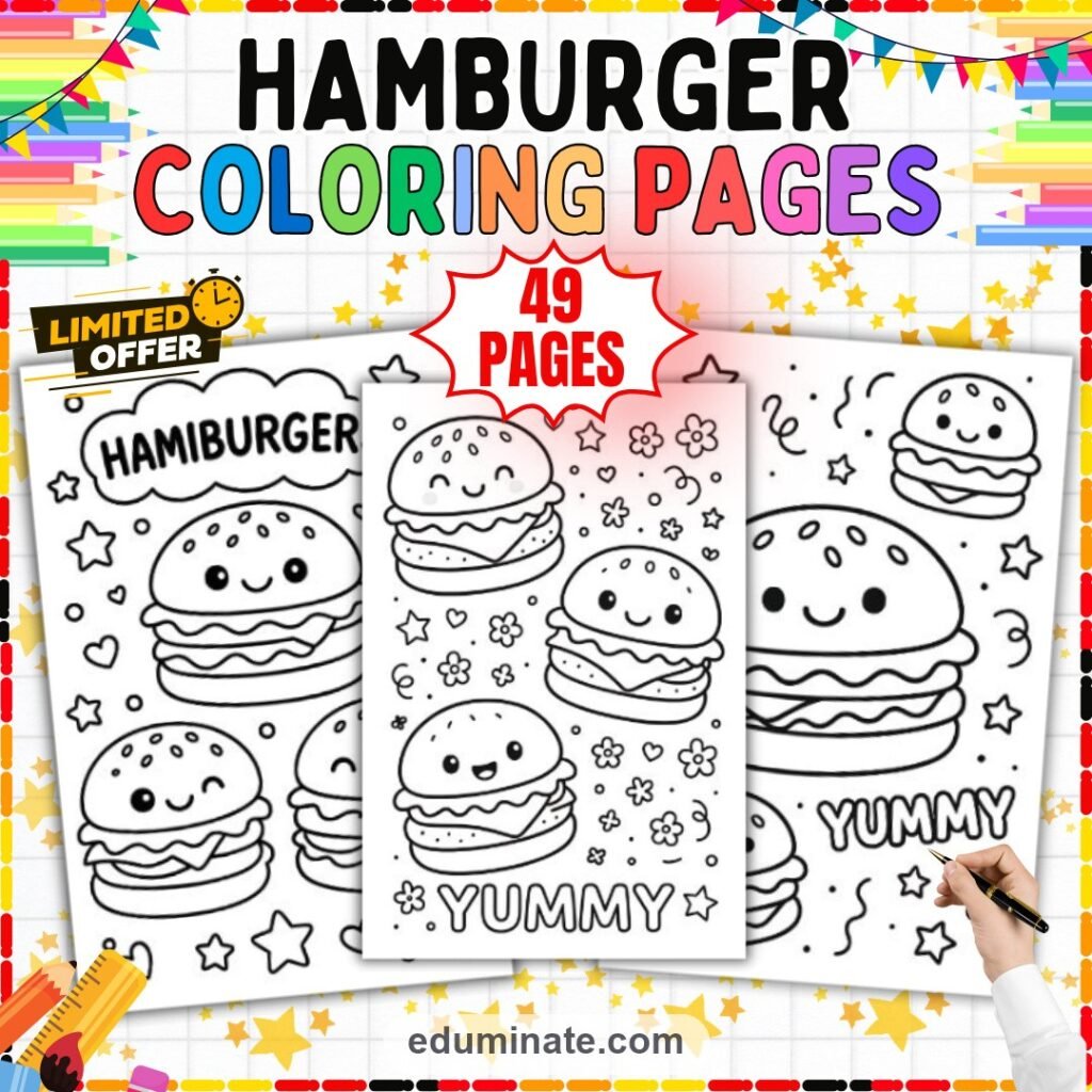 Printable Burger Coloring Pages Fast Food Activity Sheets for Kids Art Fun cover