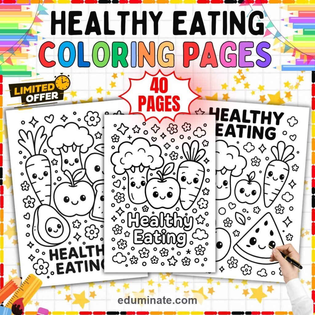 Healthy Eating Coloring Pages Nutrition Food Groups 40 Printable Activities cover