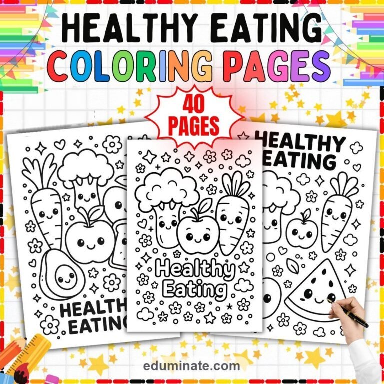 Healthy Eating Coloring Pages Bundle | Fruits, Vegetables, Nutrition and Water cover 5