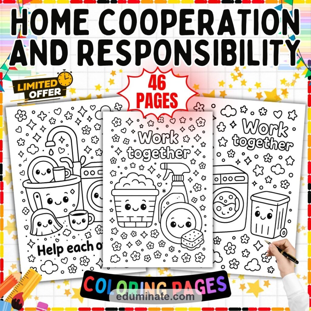 Chores Coloring Pages Home Cooperation Activity Sheets Life Skills for Kids cover
