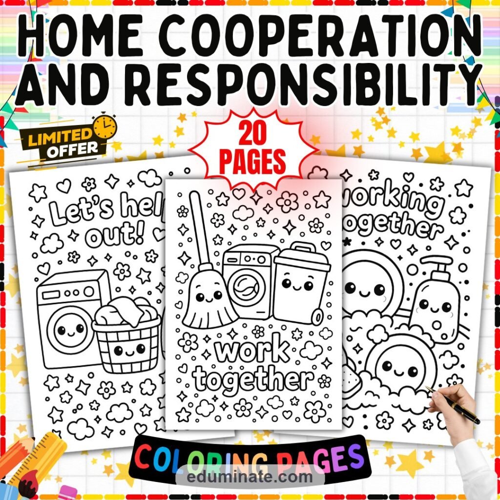 Helping Others Coloring Pages Home Cooperation Life Skills Sheets for Kids cover
