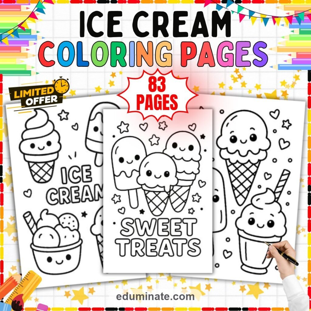 Ice Cream Cone Coloring Pages Sweet Dessert Activity Sheets for Kids Pack cover