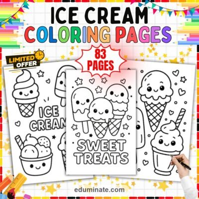 Ice Cream Cone Coloring Pages Sweet Dessert Activity Sheets for Kids Pack — resource cover