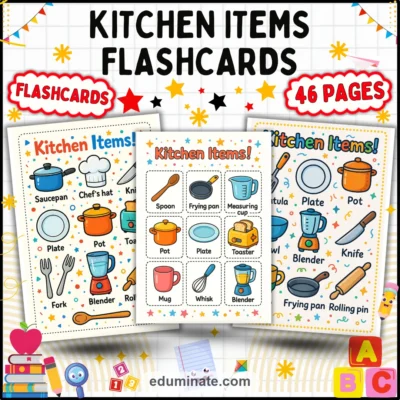 Kitchen Vocabulary Flashcards | Printable Kitchen Items Picture Cards | 43 Pages — resource cover