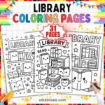 Printable Library Coloring Pages Reading Activity Sheets Pack for Kids Fun cover