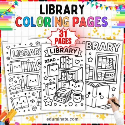 Printable Library Coloring Pages Reading Activity Sheets Pack for Kids Fun — resource cover