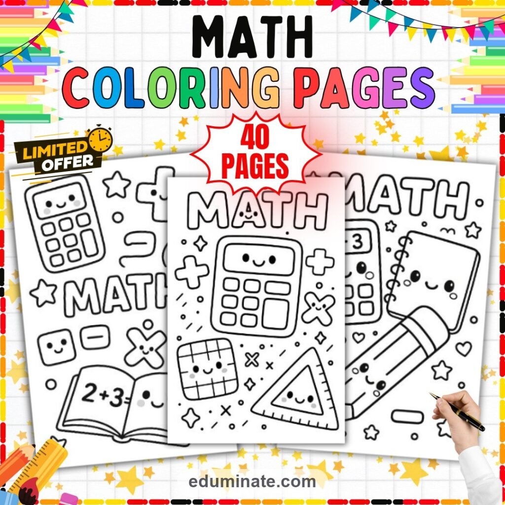 Math Coloring Pages Cute Elementary Activities 40 Printable Worksheets Sheets cover