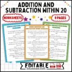 Word Problems Within 20 Math Worksheets Addition and Subtraction Activities cover