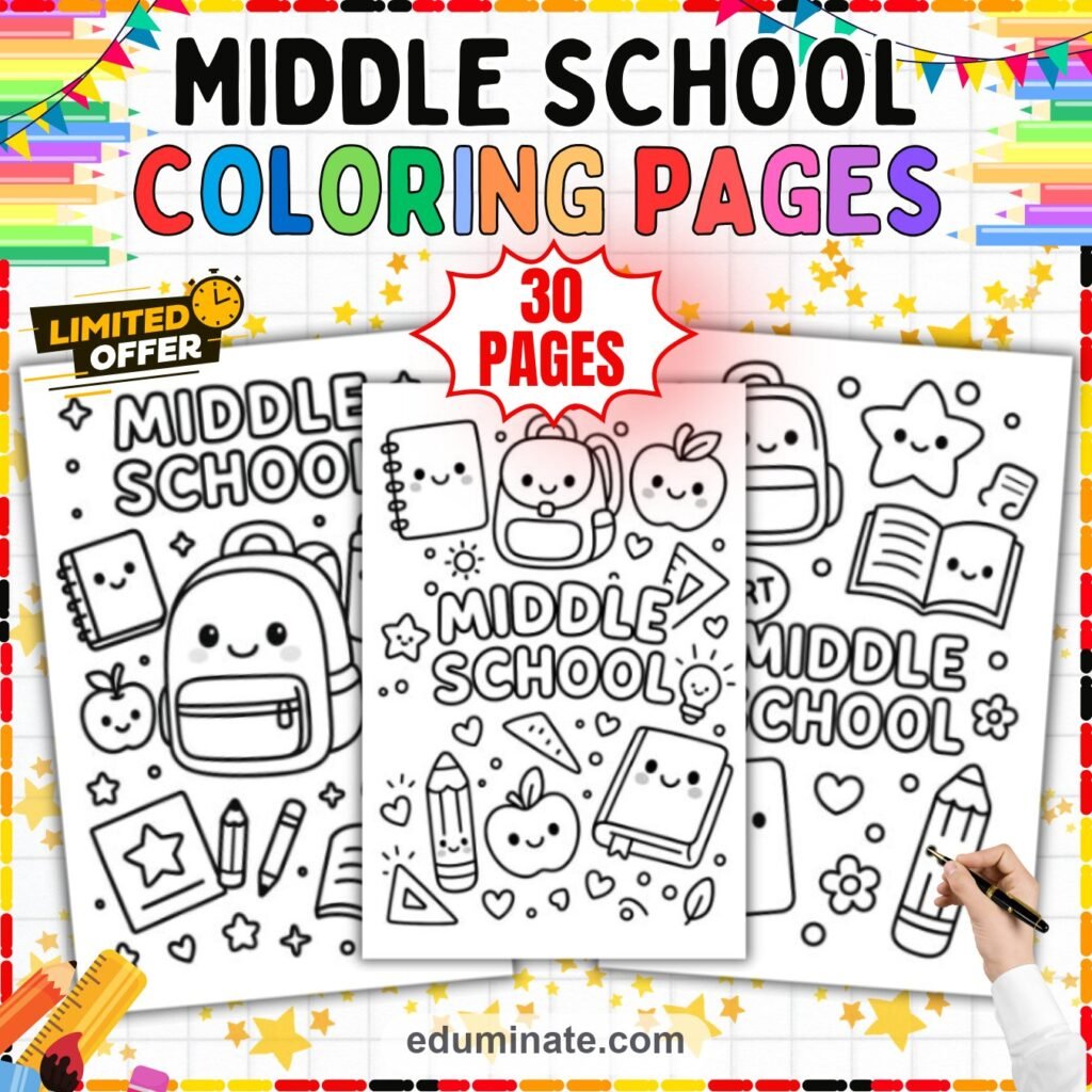 Middle School Coloring Sheets 30 End of Year Tween Art Activity Worksheets cover