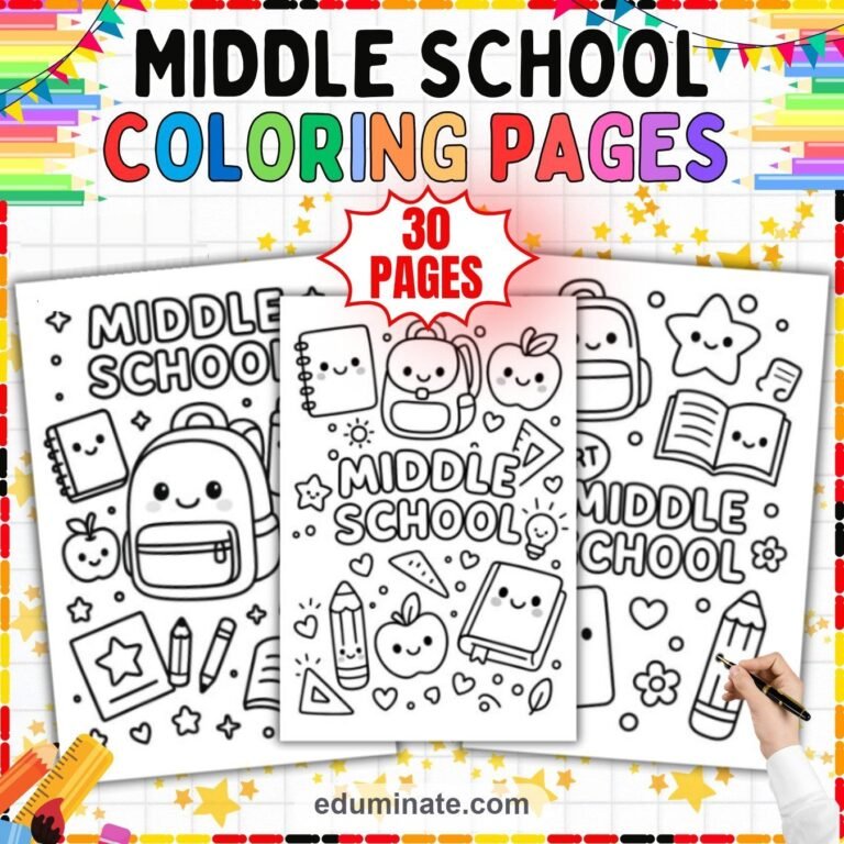 Middle School Coloring Pages Bundle | Tween Art and Math Doodle Sheets cover 2