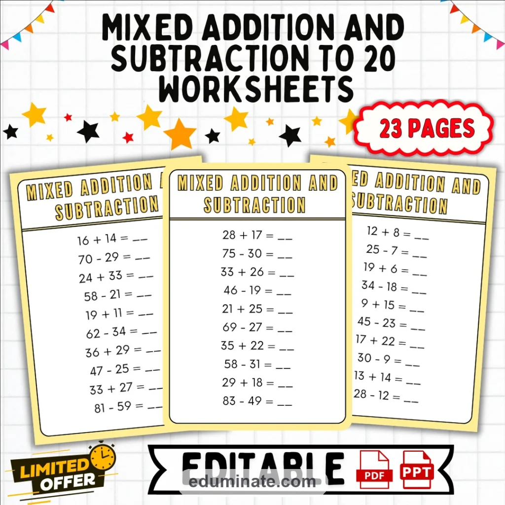 Mixed Addition and Subtraction Within 100 Worksheets Two Digit Math Drills cover